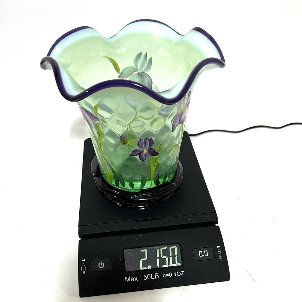 Fenton Desisgner Showcase Series Hand Painted Green Purple Vase Triple Signed - Picture 14 of 17